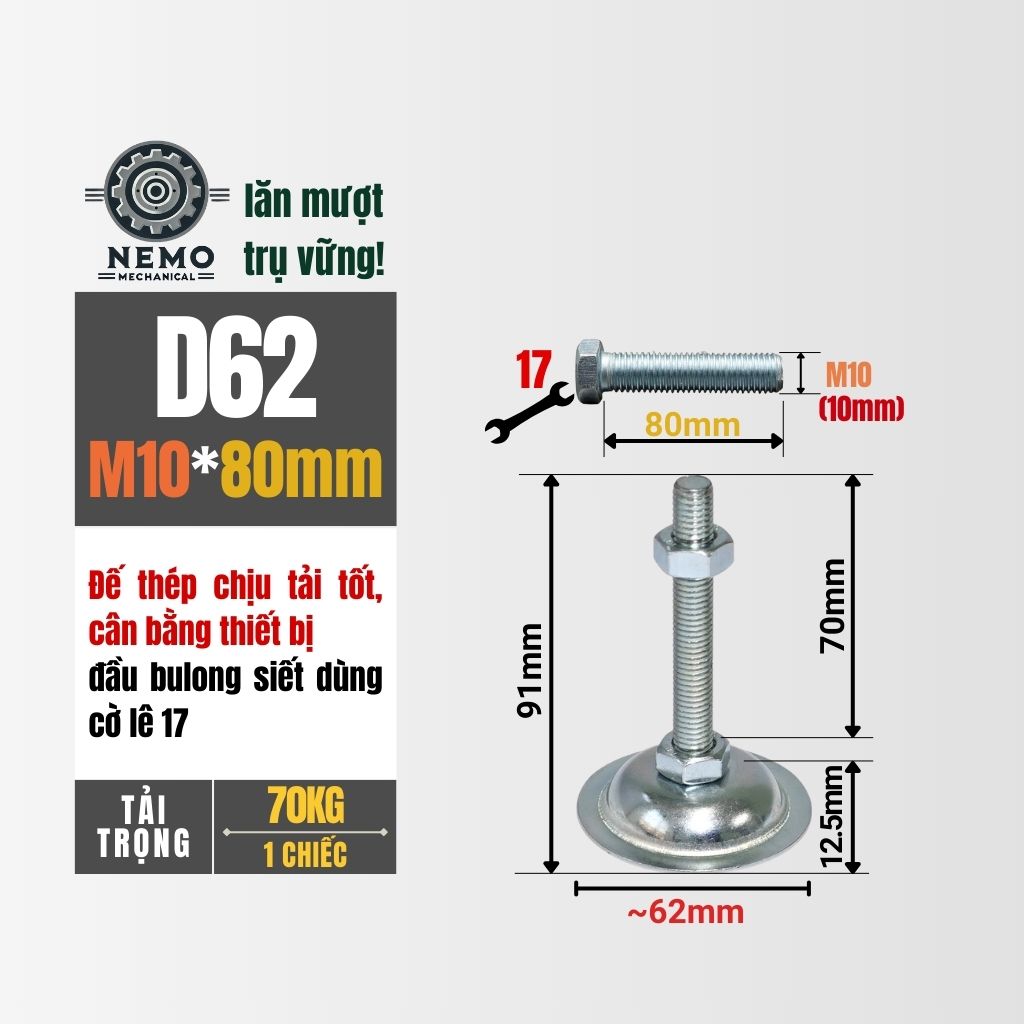 Chân Tăng Chỉnh Đế Thép Mạ Kẽm – Giải Pháp Cân Bằng Bàn Thao Tác & Băng Tải (M10, M12, M16)